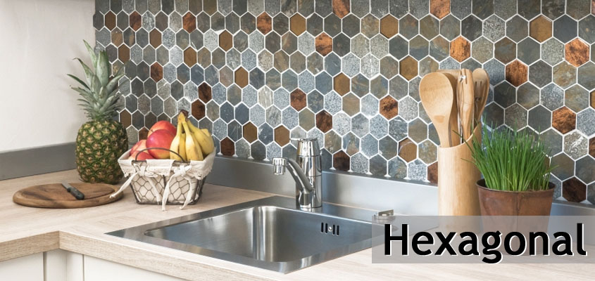 Glass natural stone mosaic hexagonal