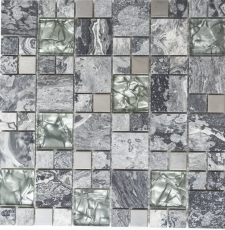 Mosaic tile translucent stainless steel gray combination glass mosaic Crystal stone steel gray MOS88-0204_f