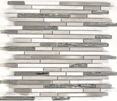 Mosaic tile translucent stainless steel white wood composite glass mosaic Crystal stone steel wood white MOS86-SV85_f