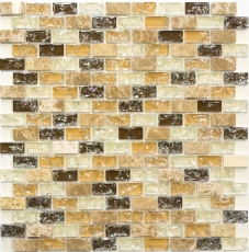 Mosaic tile kitchen splashback Translucent light beige Brick Glass mosaic Crystal stone emperador light MOS87-B1153_f
