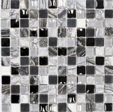 Mosaic tile kitchen splashback translucent gray black glass mosaic Crystal stone EP gray black silver MOS83-HQ24_f