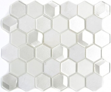 Mosaic tiles kitchen splashback white hexagon glass mosaic stone 3D MOS11D-HXN11_f