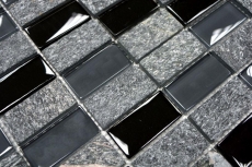 Mosaic tile kitchen splashback translucent gray black rectangle glass mosaic Crystal stone gray black MOS87-1303_f
