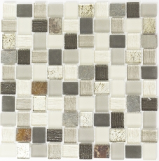Mosaic tile kitchen splashback translucent white gray rust rectangle glass mosaic Crystal stone rustic MOS82-0102_f