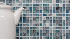 Mosaic tiles kitchen splashback green blue glass mosaic stone cream green blue MOS92-XCR1501_f