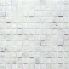 Mosaic tiles kitchen splashback white glass mosaic stone Cream MOS94-2503_f