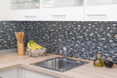 Mosaic tile kitchen splashback translucent black brick glass mosaic crystal stone shell black MOS87-B03S_f