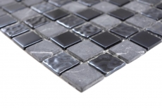 Mosaic tiles kitchen splashback gray black glass mosaic stone MOS62-0302-GN_f