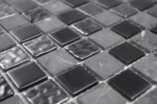 Mosaic tiles kitchen splashback gray black glass mosaic stone MOS62-0302-GN_f