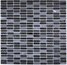 Mosaic tile kitchen splashback translucent gray rods glass mosaic Crystal stone gray matt black MOS87-1403_f