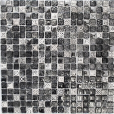 Mosaic tile kitchen splashback translucent white silver black glass mosaic Crystal stone white silver black structure MOS92-Z02EU_f