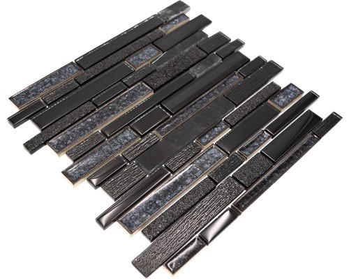Mosaic tile translucent ceramic black composite glass mosaic Crystal stone ceramic black MOS87SO-0329_f