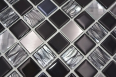 Mosaic tiles kitchen splashback self-adhesive stainless steel black glass mosaic steel black glass MOS200-4CM26_f