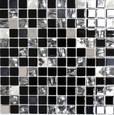 Mosaic tiles kitchen splashback self-adhesive stainless steel black glass mosaic steel black glass MOS200-4CM26_f