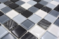 Mosaic tiles kitchen splashback self-adhesive white gray black glass mosaic gray black white wipe MOS200-4CM28_f