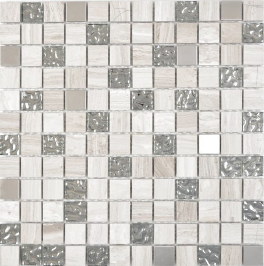Square crystal/stone/steel mix wood white mosaic tile wall tile backsplash kitchen bathroom MOS82-0108_f