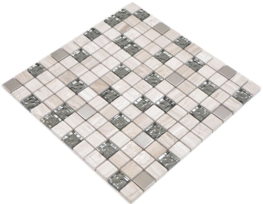 Square crystal/stone/steel mix wood white mosaic tile wall tile backsplash kitchen bathroom MOS82-0108_f