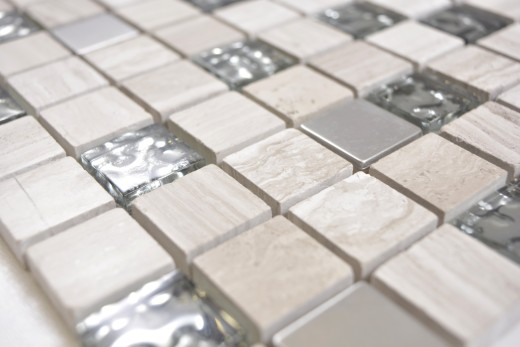 Square crystal/stone/steel mix wood white mosaic tile wall tile backsplash kitchen bathroom MOS82-0108_f