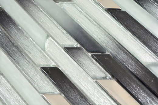 Glass mosaic rods silver metal black diagonal wall tile backsplash kitchen BAD MOS86-0203_f