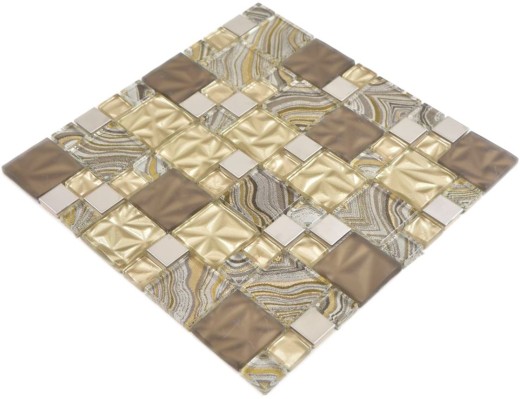 Glass mosaic combination steel mix beige brown mosaic tile wall tile backsplash kitchen bathroom MOS88-1207_f