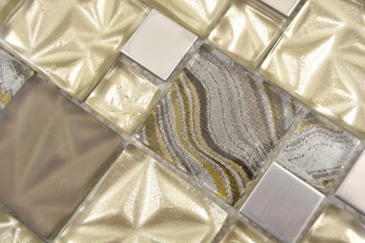 Glass mosaic combination steel mix beige brown mosaic tile wall tile backsplash kitchen bathroom MOS88-1207_f