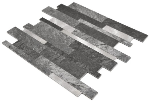 Composite vinyl stone look Black Qaurtz/Silver mosaic tile wall tile backsplash kitchen bathroom MOS200-32BS_f