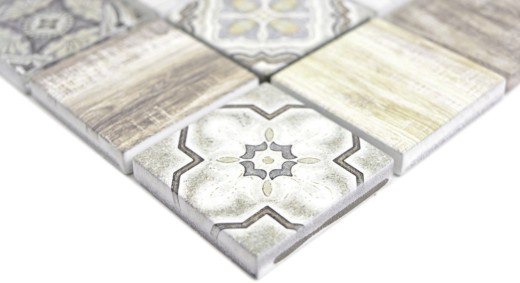 Glass mosaic mix cream brown mosaic tile wall tile backsplash kitchen wood effect bathroom MOS160-w100_f