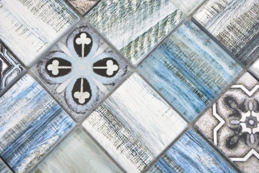 Glass mosaic mix light blue mosaic tile wall tile backsplash kitchen wood look bathroom MOS160-w300_f