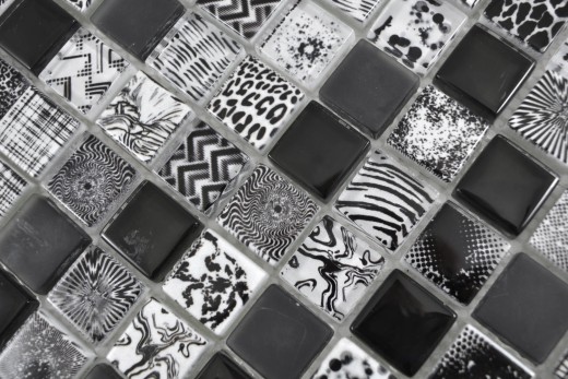 Square Crystal mix black mosaic tile wall tile backsplash kitchen shower bathroom MOS74-0322_f