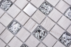 Hand pattern square crystal/stone/steel mix wood white mosaic tile wall tile backsplash kitchen bathroom MOS82-0108_m