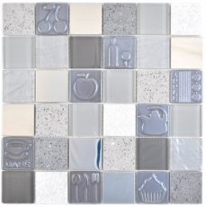 Hand pattern square crystal/artificial/stone/steel mix relief gray mosaic tile wall tile backsplash kitchen bathroom MOS88-0217_m