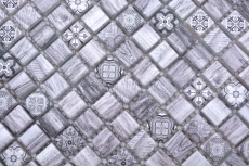 Glass mosaic mosaic tile retro wood look gray ornament kitchen splashback MOS78-W09