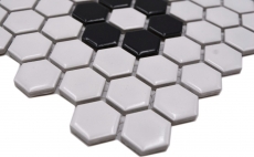 Mosaic tile ceramic mosaic hexagonal mix beige black glossy tile backsplash bathroom kitchen MOS11A-0113G_f