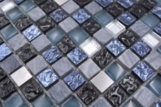 Mosaic tile glass natural stone mosaic stone steel mix blue gray kitchen wall bathroom MOS92-670_f