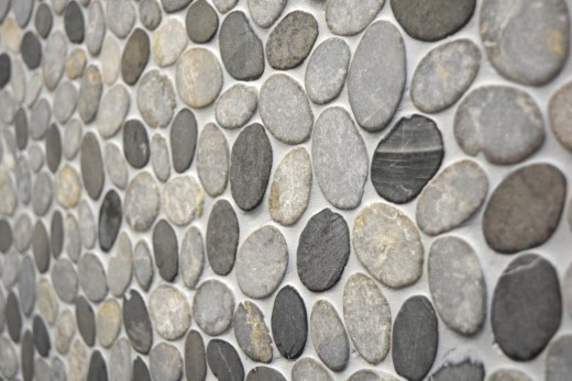 Mosaic tile natural stone river pebble stone pebble cut ash gray tile backsplash MOS30-SANI_f