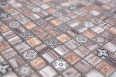 Hand-painted mosaic tile glass mosaic combi retro wood brown kitchen splashback bathroom MOS78-W89_m