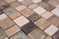 Hand-painted mosaic tile Mosaic composite multi-format stone resin ceramic mix emperador tile backsplash MOS85-2FD_m