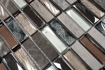 Rectangular mosaic tiles glass mosaic rods light brown silver gray natural stone marble tile backsplash kitchen wall - MOS87-SM68_f | 10 mosaic mats