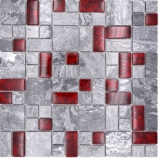 Natural stone glass mosaic gray with red glossy wall floor kitchen bathroom shower - MOS88-0409