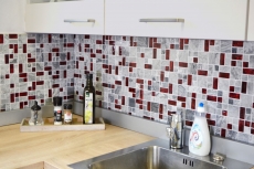 Natural stone glass mosaic gray with red glossy wall floor kitchen bathroom shower - MOS88-0409_f