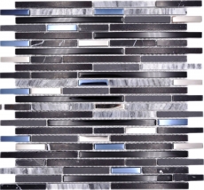 Natural stone glass mosaic composite/stone black glossy wall kitchen bathroom shower - MOS86-SV73_f