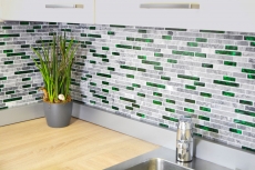 Hand pattern natural stone glass mosaic gray with green glossy wall kitchen bathroom shower - MOS87-0405_m
