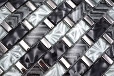 Hand pattern glass mosaic mosaic tile gray black silver glossy wall kitchen bathroom shower - MOS83-MW10_m
