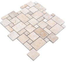 Hand sample natural stone mosaic tiles travertine beige matt wall floor kitchen bathroom shower MOS40-FP46_m