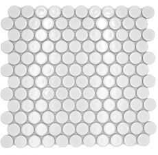 Ceramic mosaic tile Button Loop Penny Round uni white glossy MOS10-0102GR