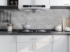Ceramic mosaic tile Button Loop Penny Round Cararra white gray matt MOS10-1102GR