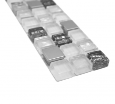Mosaic border Border glass mosaic steel mix white and metal inlay MOS92BOR-0107
