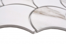Hand-painted ceramic mosaic fan Calacatta fish scales white gray-brown matt MOS13-FS112_m
