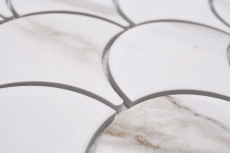Hand-painted ceramic mosaic fan Calacatta fish scales white gray-brown matt MOS13-FS112_m