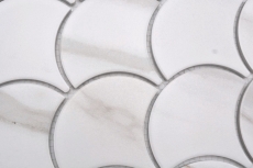 Hand-painted ceramic mosaic fan Calacatta fish scales white gray-brown matt MOS13-FS112_m